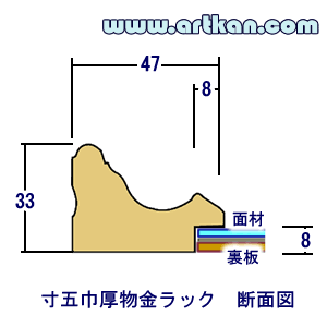 木製/寸五巾厚物　金ラック断面図