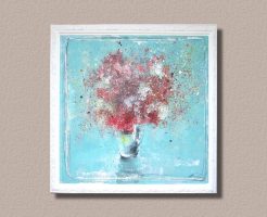 花の油絵をキャンバスに張り額装